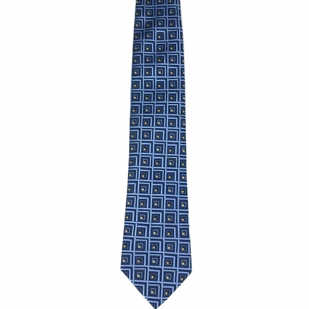 READ Jos. A. Bank Men's Tie Silk Blue Yellow Foulard Elegant Business Necktie 59